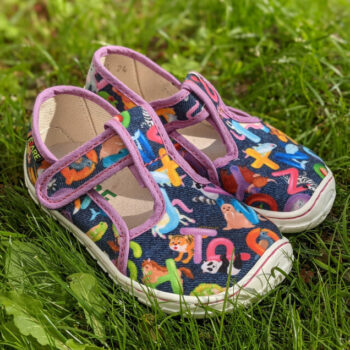 Fare Bare Kinderhausschuhe mit Klettverschluss, lila, Buchstaben