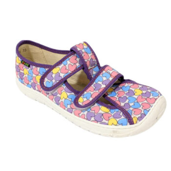 Fare Bare Kinderhausschuhe mit Klettverschluss, lila, Herzen 33-37