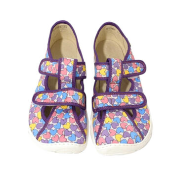 Fare Bare Kinderhausschuhe mit Klettverschluss, lila, Herzen 33-37
