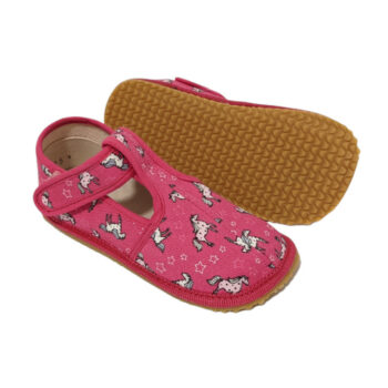 Beda Hausschuhe mit Klett, rosa Pferdchen, slim