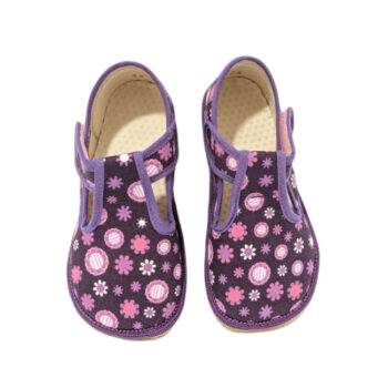 Beda Hausschuhe mit Klett, lila Blumen
