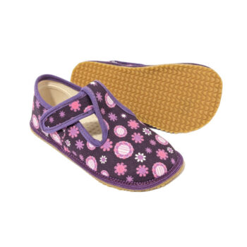 Beda Hausschuhe mit Klett, lila Blumen