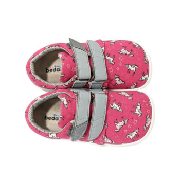 Beda Barfußschuhe mit Klett, Low Cut, Pferdchen, rosa