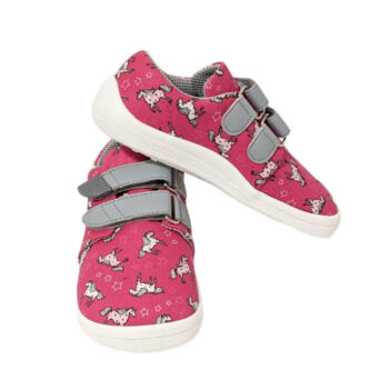 Beda Barfußschuhe mit Klett, Low Cut, Pferdchen, rosa