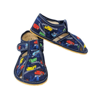 Baby Bare Shoes Kinderhausschuhe mit Klett, Autos, blau