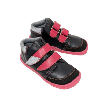 Beda Leder Barfußschuhe El mit Klett, rosa schwarz, Membran